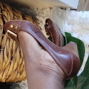 Antonio Melani brown leather Work Career Small Block Heel Shoes size 10M